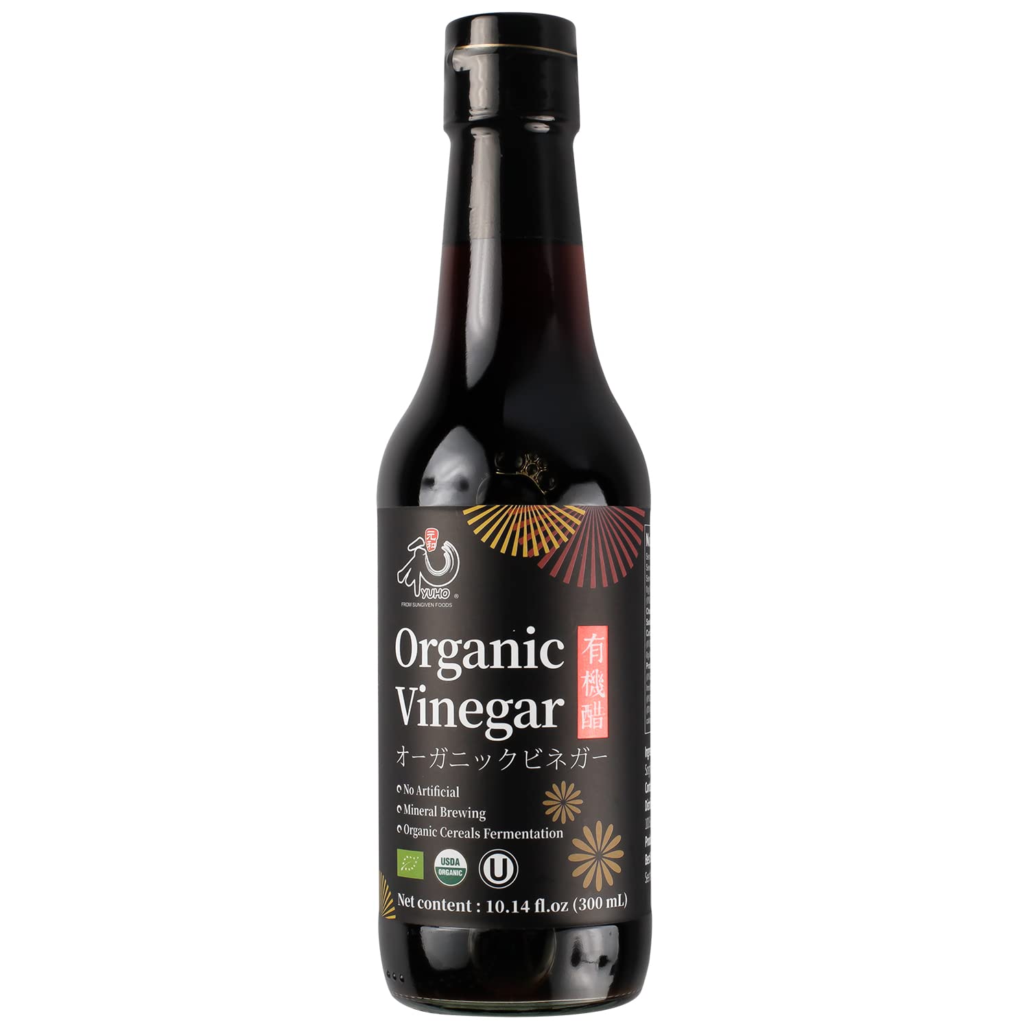 YUHO Organic Black Vinegar bottle-cap close-up for easy pouring.