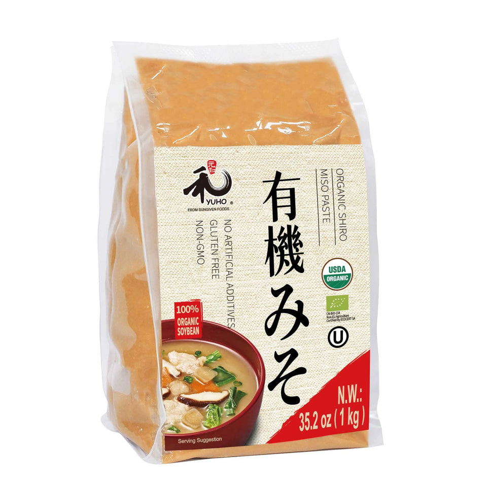 YUHO Organic Miso Paste 2.2lb jar—smooth texture ideal for quick stirring.
