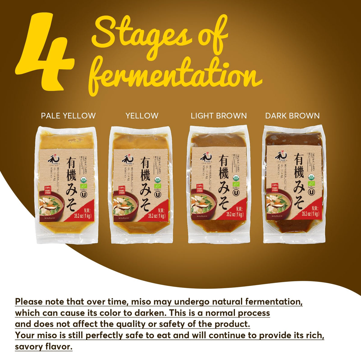 YUHO Organic Miso Paste color-change stages reflect natural fermentation.