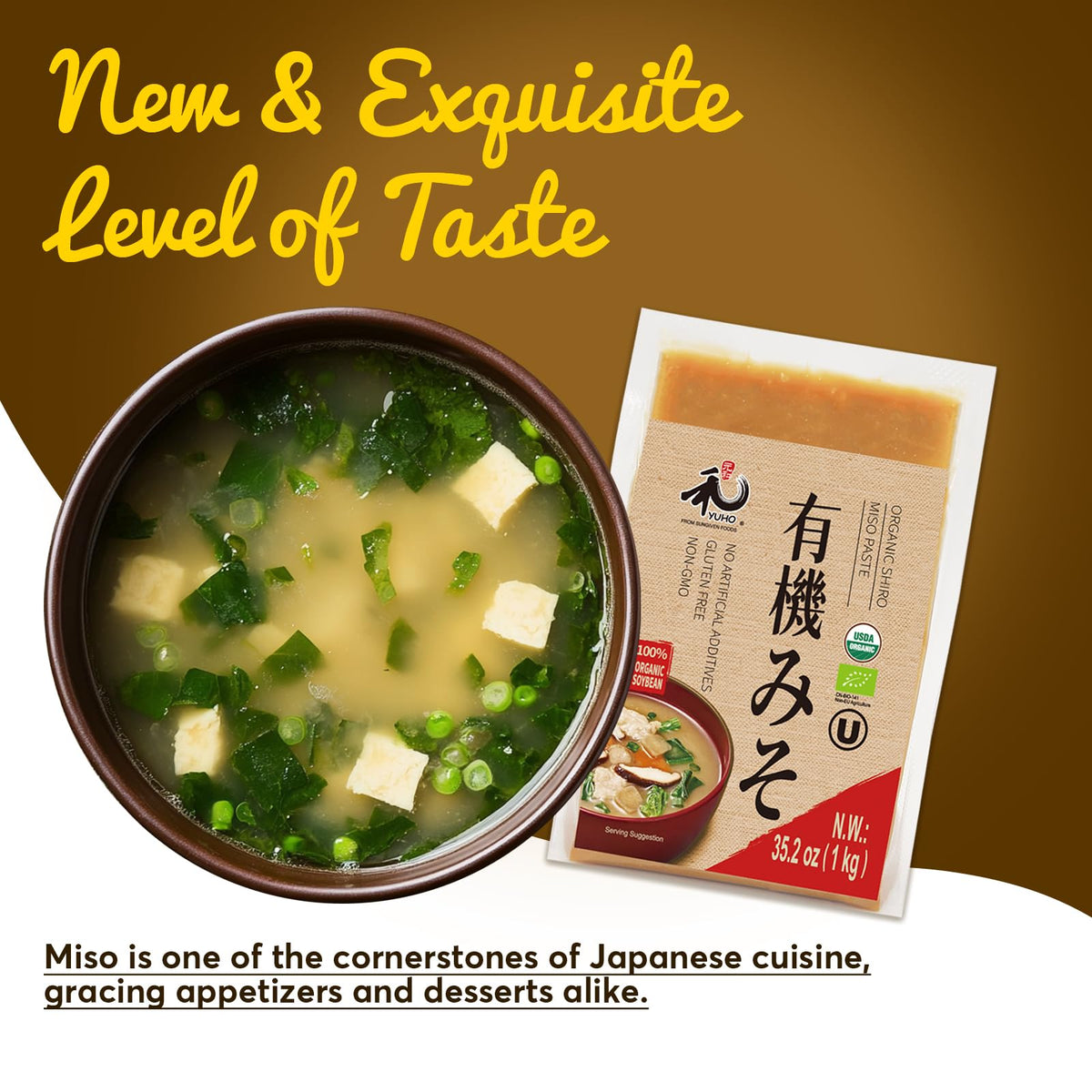 YUHO Organic Miso Paste jar on pantry shelf for easy storage.