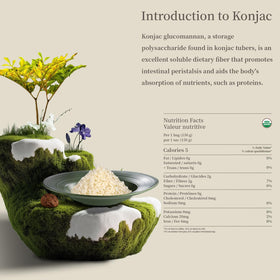 YUHO Organic Shirataki Rice ingredients infused with oat fiber improve texture.
