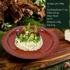 YUHO Organic Shirataki Rice serving bowl with toppings, versatile base.