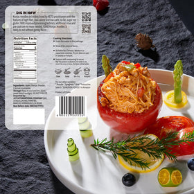 YUHO Shirataki angel hair bowl showing a low-calorie versatile pasta option