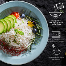 YUHO Shirataki noodles ready in 1 minute, no boiling required.