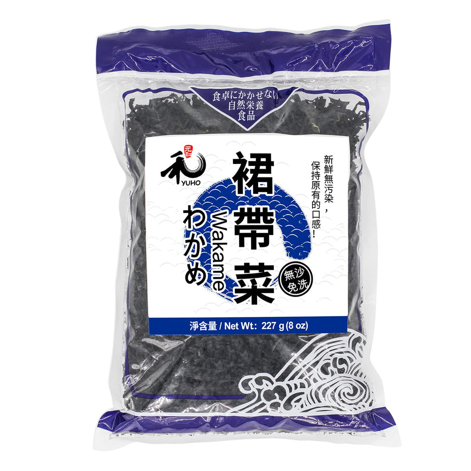 YUHO Wakame seaweed packaging highlights premium quality and easy storage.