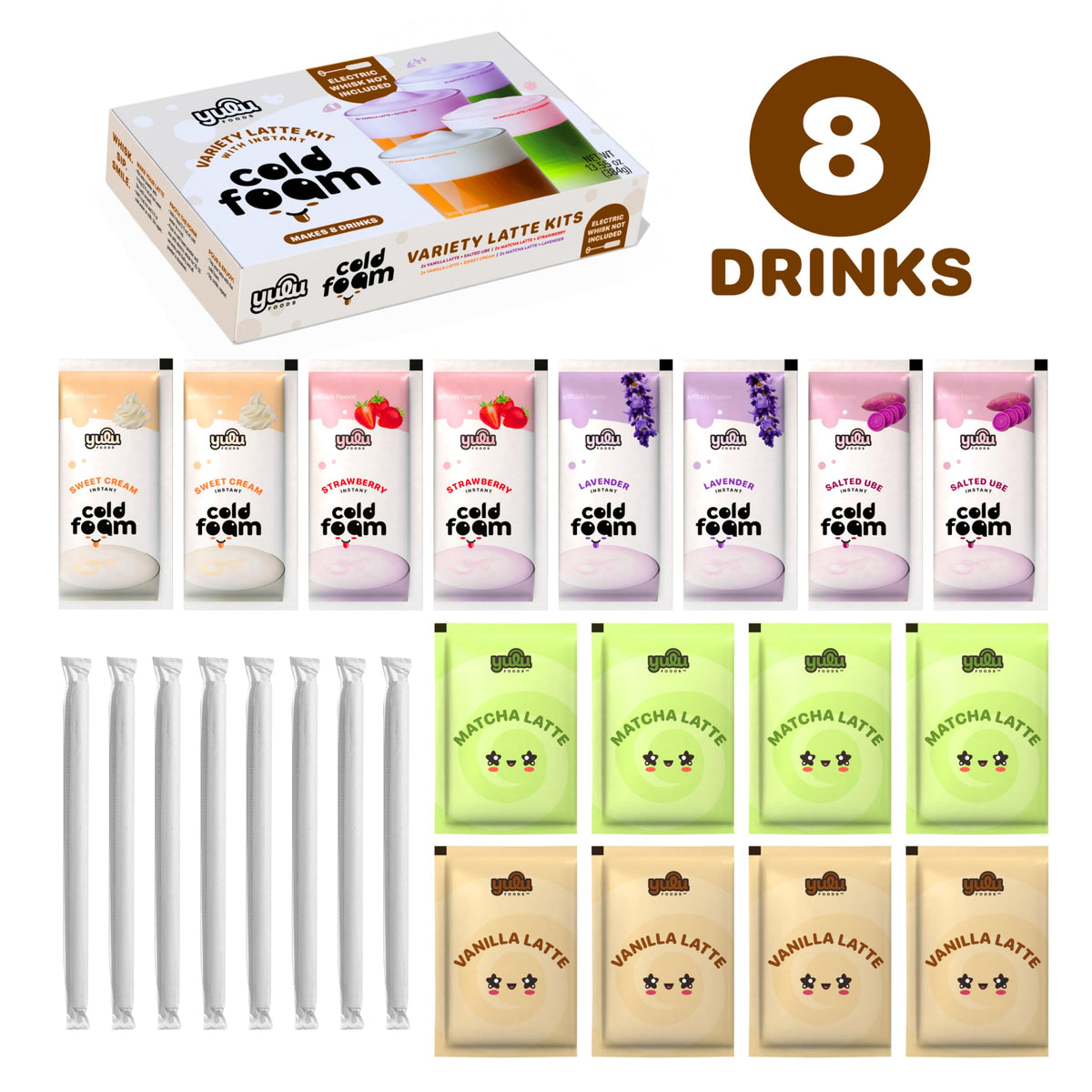 YULU FOODS Cold foam sticks ready to top drinks with creamy texture.