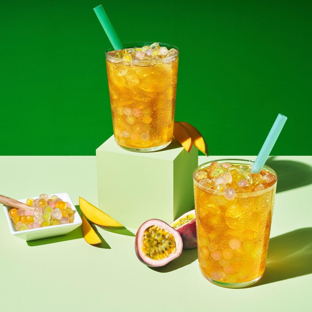 YULU FOODS fruity pearls variety image highlighting bright mango peach and passionfruit flavors.