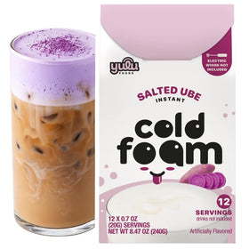 YULU FOODS Salted Ube Cold Foam Stick front view shows packaging and convenient, shelf-stable foam mix