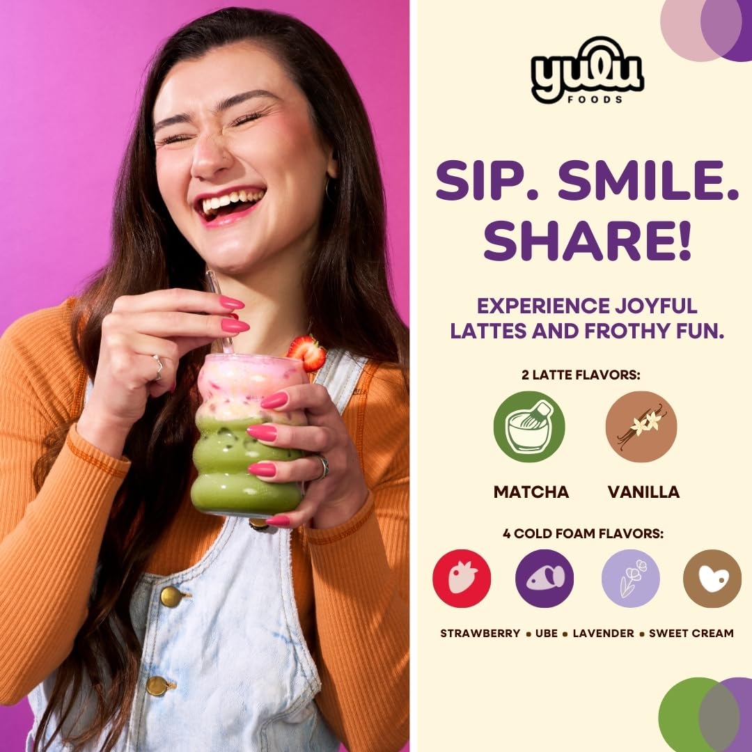 YULU FOODS Salted Ube Cold Foam on a latte; non‑dairy topping option