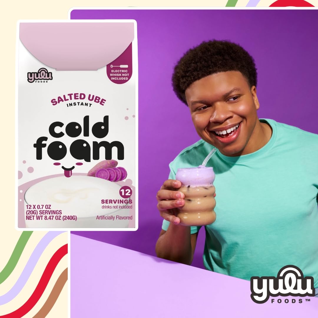 Travel pack of YULU FOODS Salted Ube Cold Foam Sticks for on‑the‑go drinks