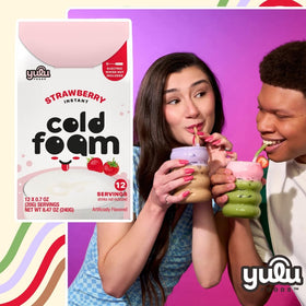 YULU FOODS Strawberry Instant Cold Foam Stick shelf-stable for home and travel.