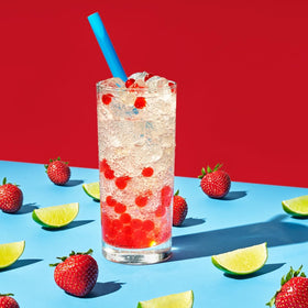 YULU FOODS strawberry popping boba pearls on waffles yogurt topping