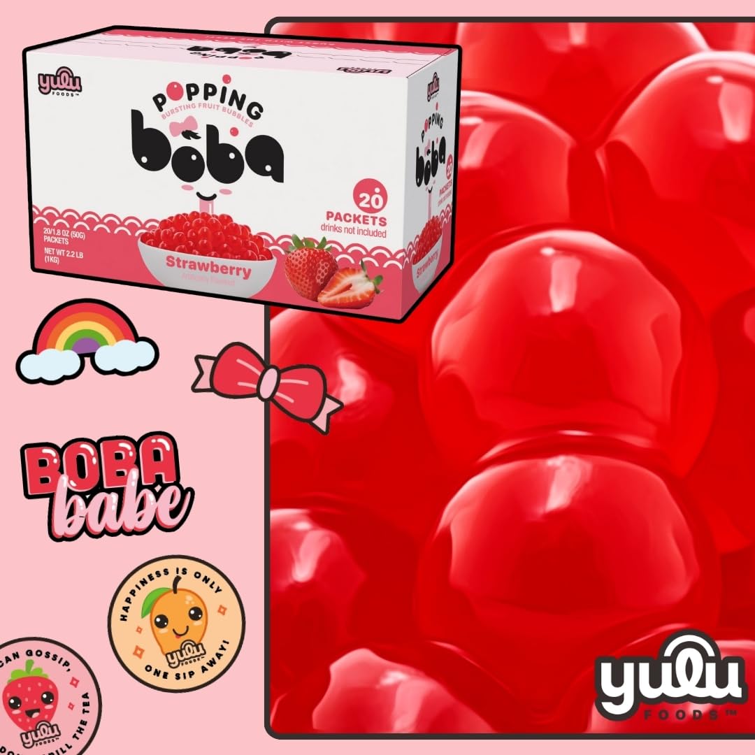 YULU FOODS strawberry popping boba pearls gluten-free vegan-friendly option