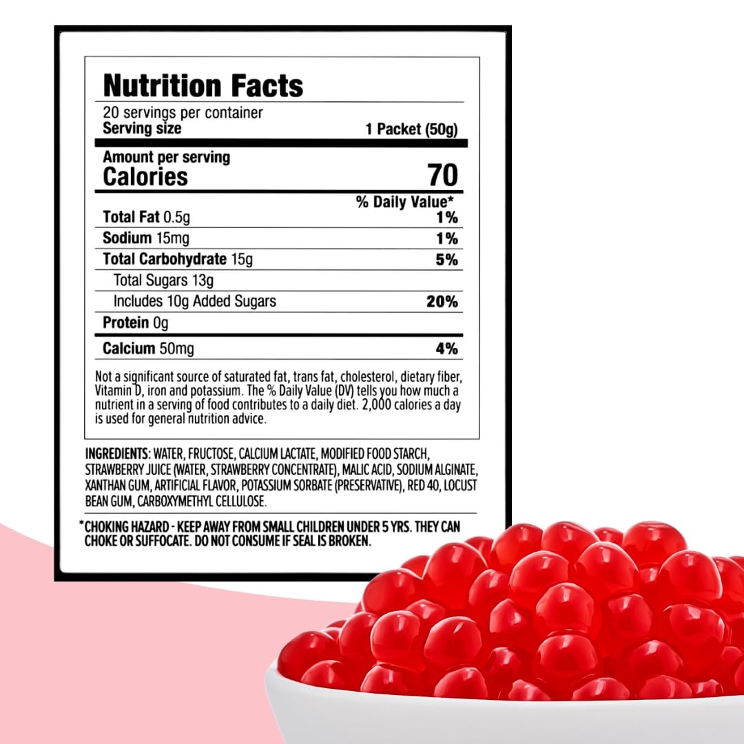 YULU FOODS strawberry popping boba pearls ready-to-eat snack with long shelf life