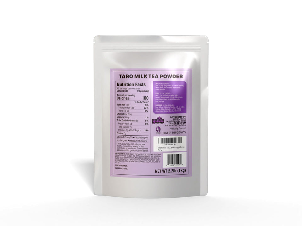 YULU FOODS taro milk tea powder bag for quick hot or cold brews