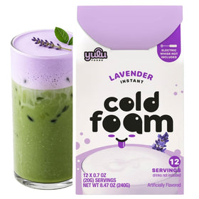 YULU FOODS Lavender instant cold foam stick packaging shows convenient single-serve dairy-free foam