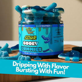 Yum Yum Delights gooey blue raspberry liquid center adds a playful ooze, perfect for parties