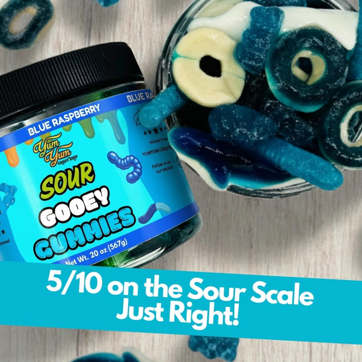 Yum Yum Delights sour blue raspberry flavor delivers balanced tang and sweetness