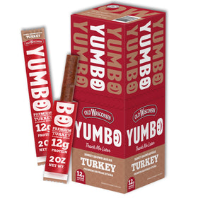 YUMBO Honey Brown Sugar Turkey Sticks pack shot highlights convenient, high-protein on-the-go snack