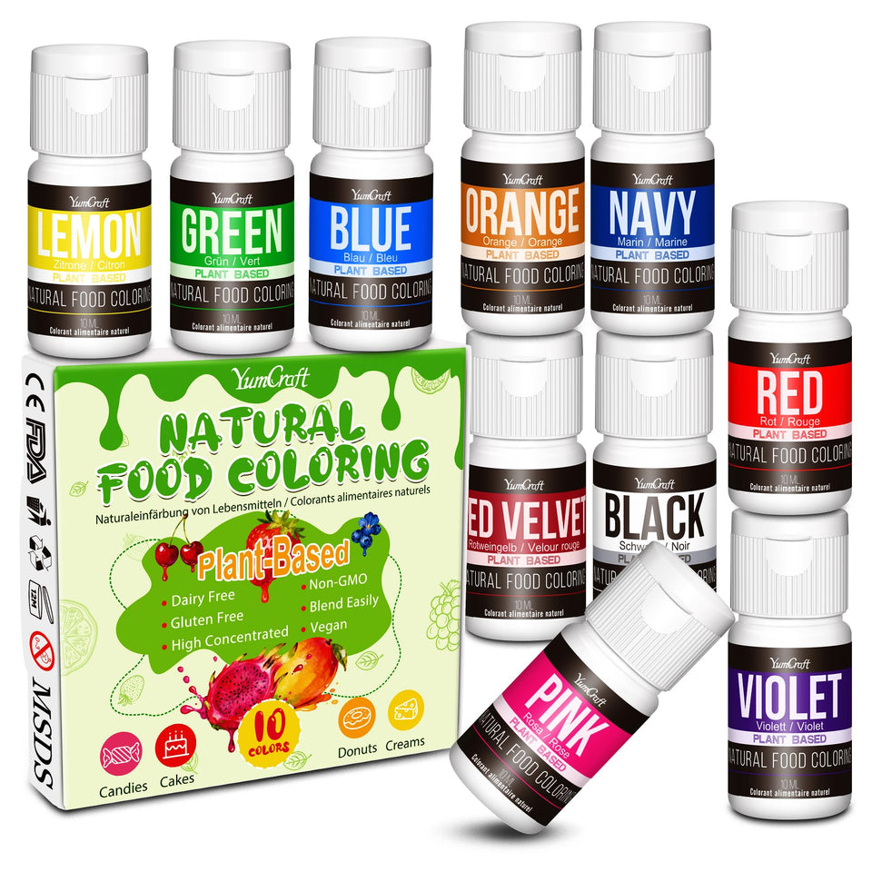 YumCraft natural food coloring palette with 10 bottles for vibrant, dye-free baking colors