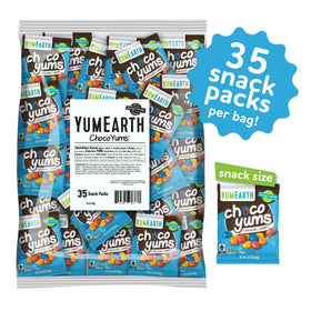 YumEarth Choco Yums bulk bag showing 35 individually wrapped packs for sharing.