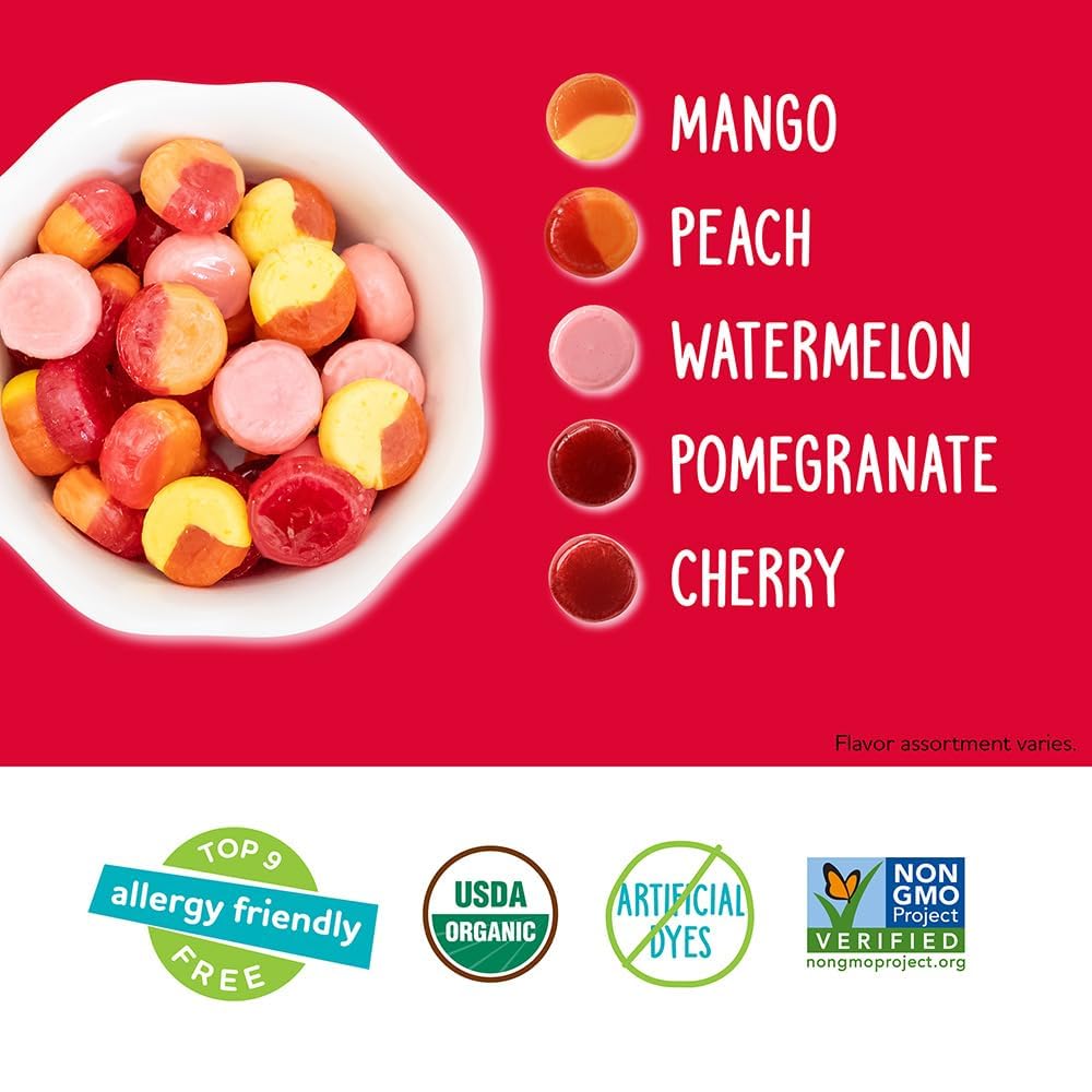 YumEarth Fruit Drops colorful closeup highlighting vibrant hues from natural flavors.
