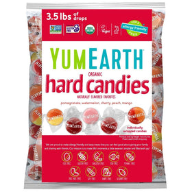 YumEarth Fruit Drops variety pack front, showcasing natural flavors for kids.