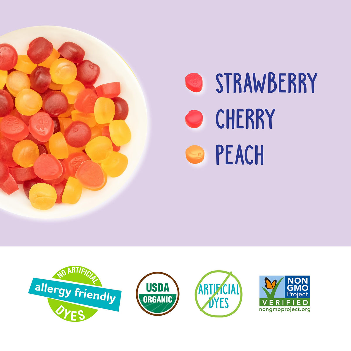 YumEarth color close-up highlights natural hues from real fruit and vegetable juices.