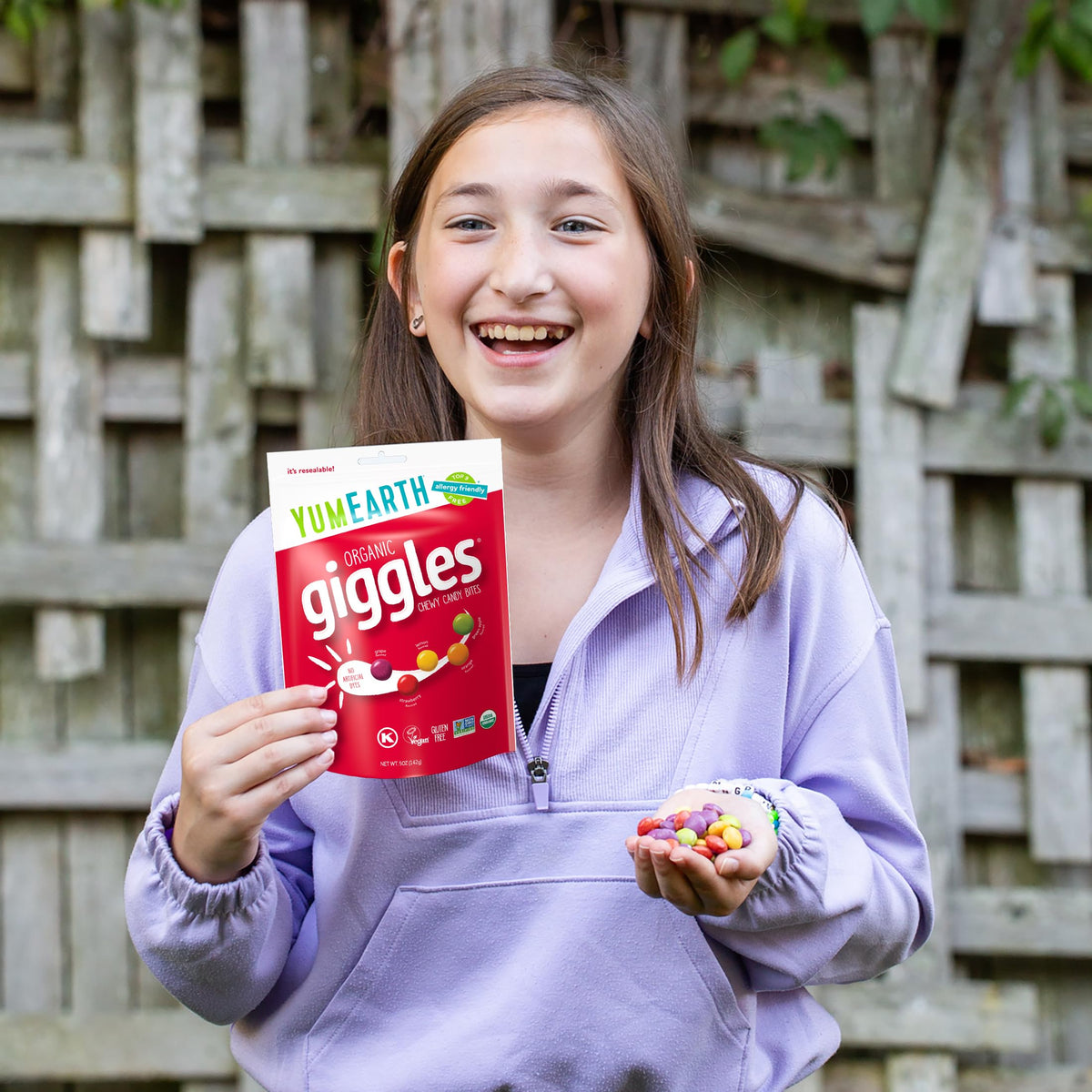 YumEarth Giggles Lemon candy showcases bright citrus flavor and chewy texture.