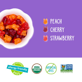 YumEarth peach flavor gummy fruits, vegan snack for spring snacking