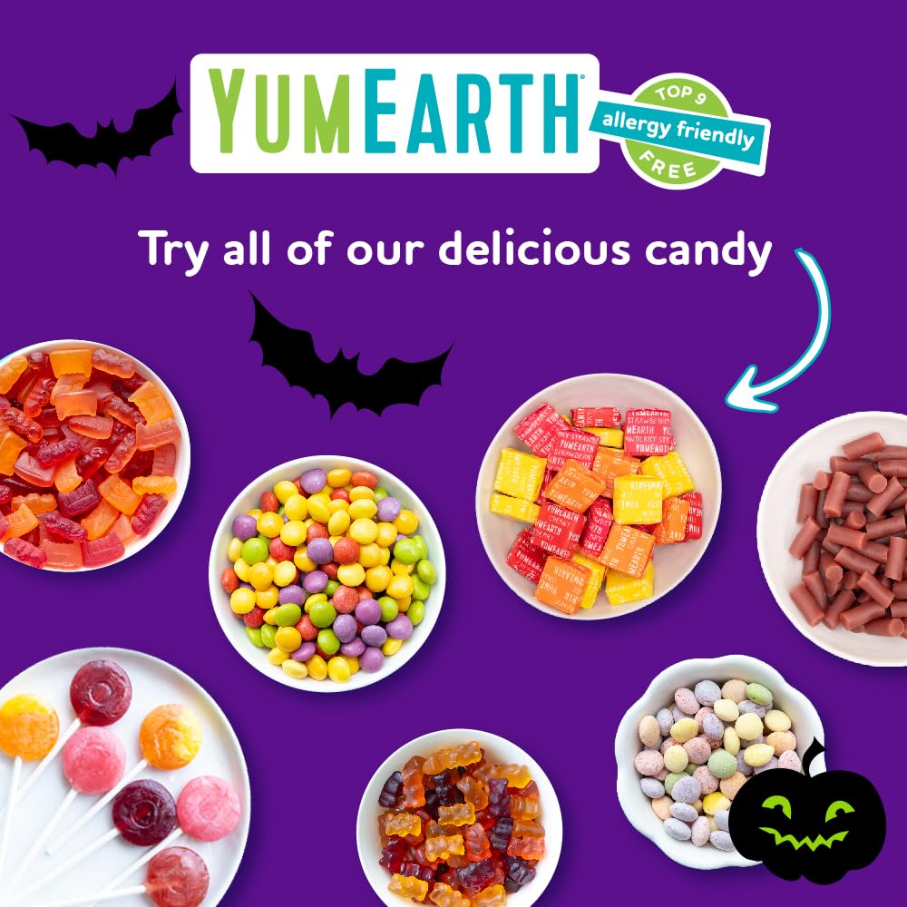 YumEarth allergen-free organic candy label highlights organic and allergen-free benefits.