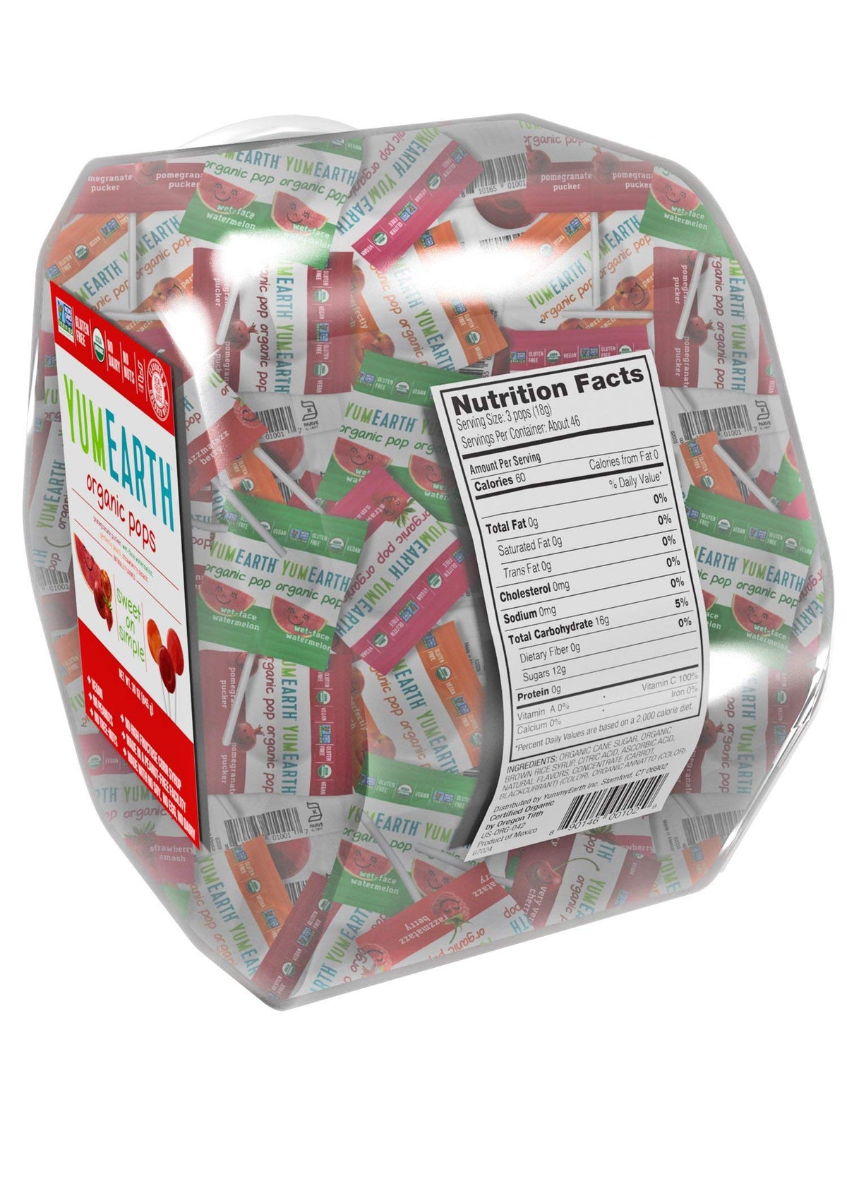 YumEarth lollipops variety display bowl; convenient party favors.