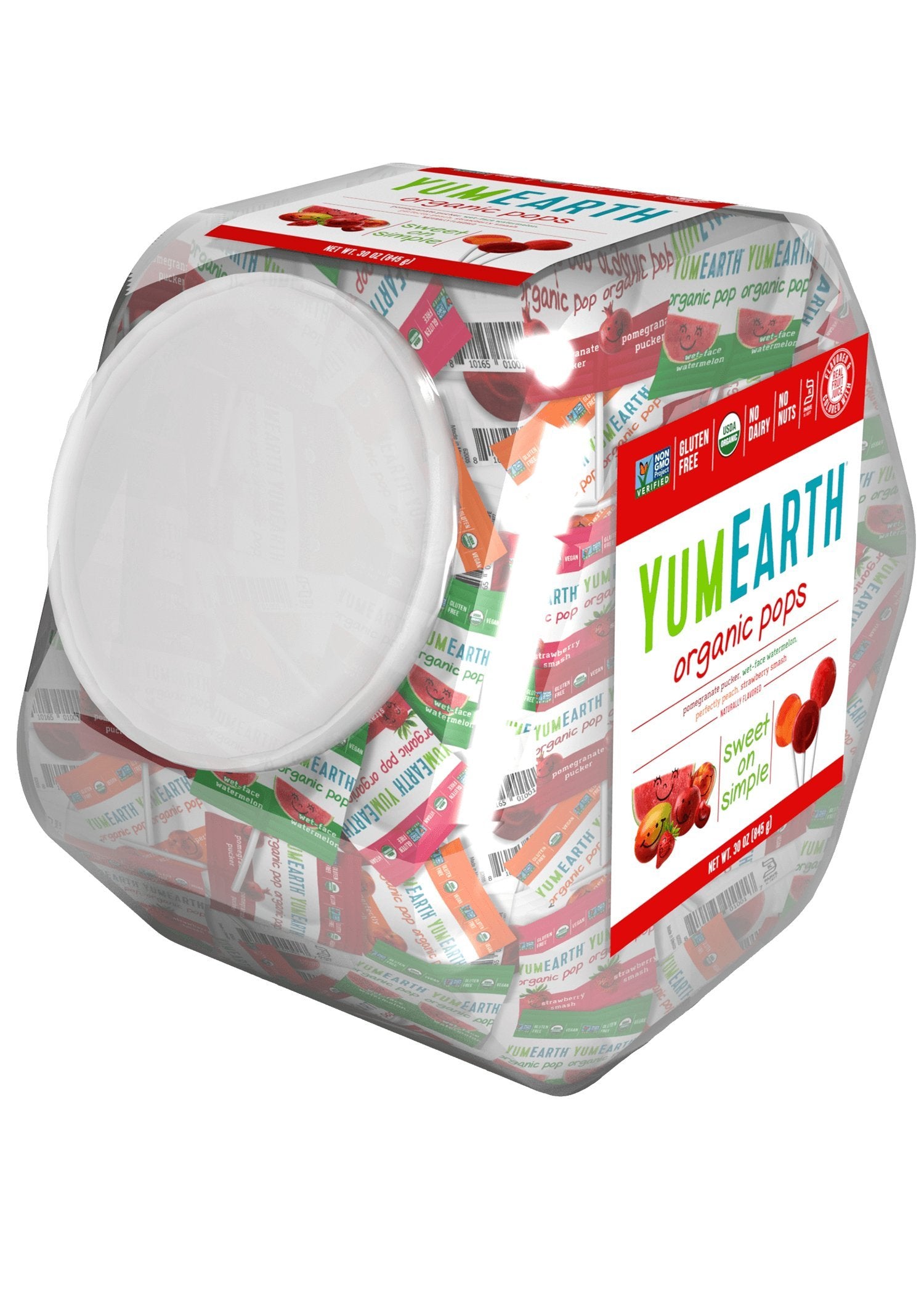 YumEarth lollipops variety pack front view, allergen-friendly snack option.