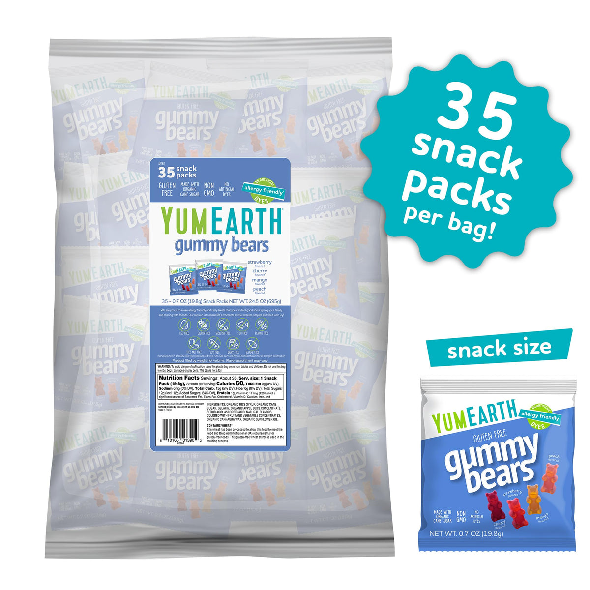 YumEarth gummy bears assorted flavors in bright colors for kids