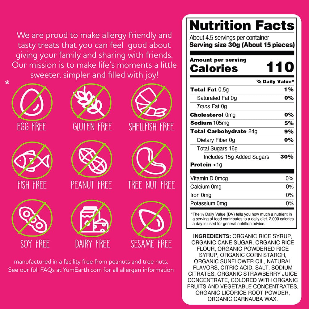YumEarth Organic Non-GMO Licorice with vibrant color, lunchbox-friendly treat