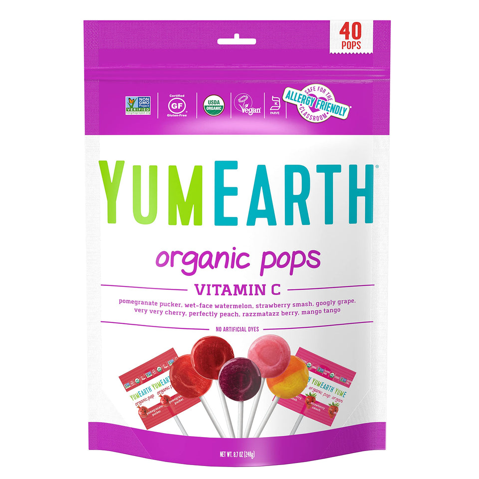 YumEarth organic vitamin C lollipops 40-count pack, vibrant assorted flavors for on-the-go snacking