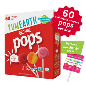 YumEarth Strawberry Lollipop close-up, fruity flavor with no artificial dyes.
