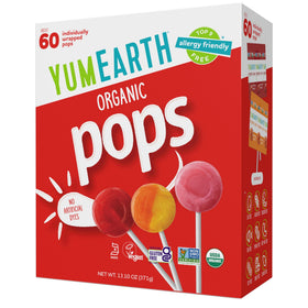 YumEarth Pops variety box with 60 lollipops, ideal for allergy-friendly parties.
