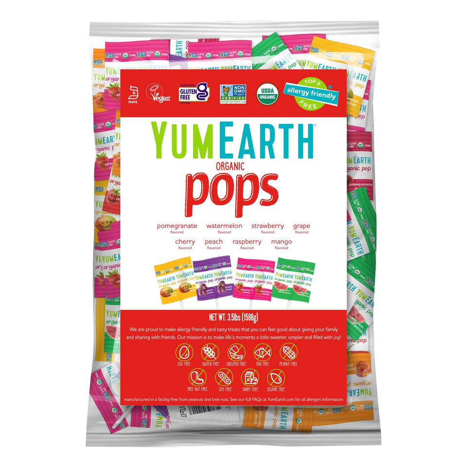 YumEarth pops variety pack front shows assorted flavors for classroom sharing