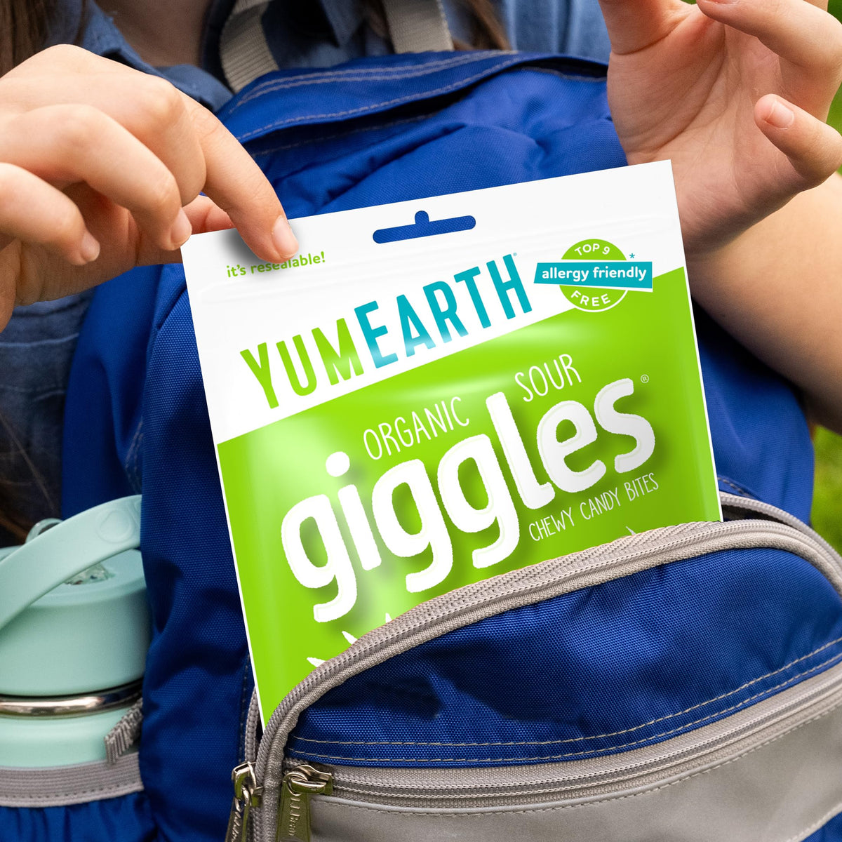 YumEarth Sour Giggles Grape flavor delivers bold bite for party favors.