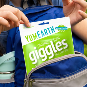 YumEarth Sour Giggles Grape flavor delivers bold bite for party favors.