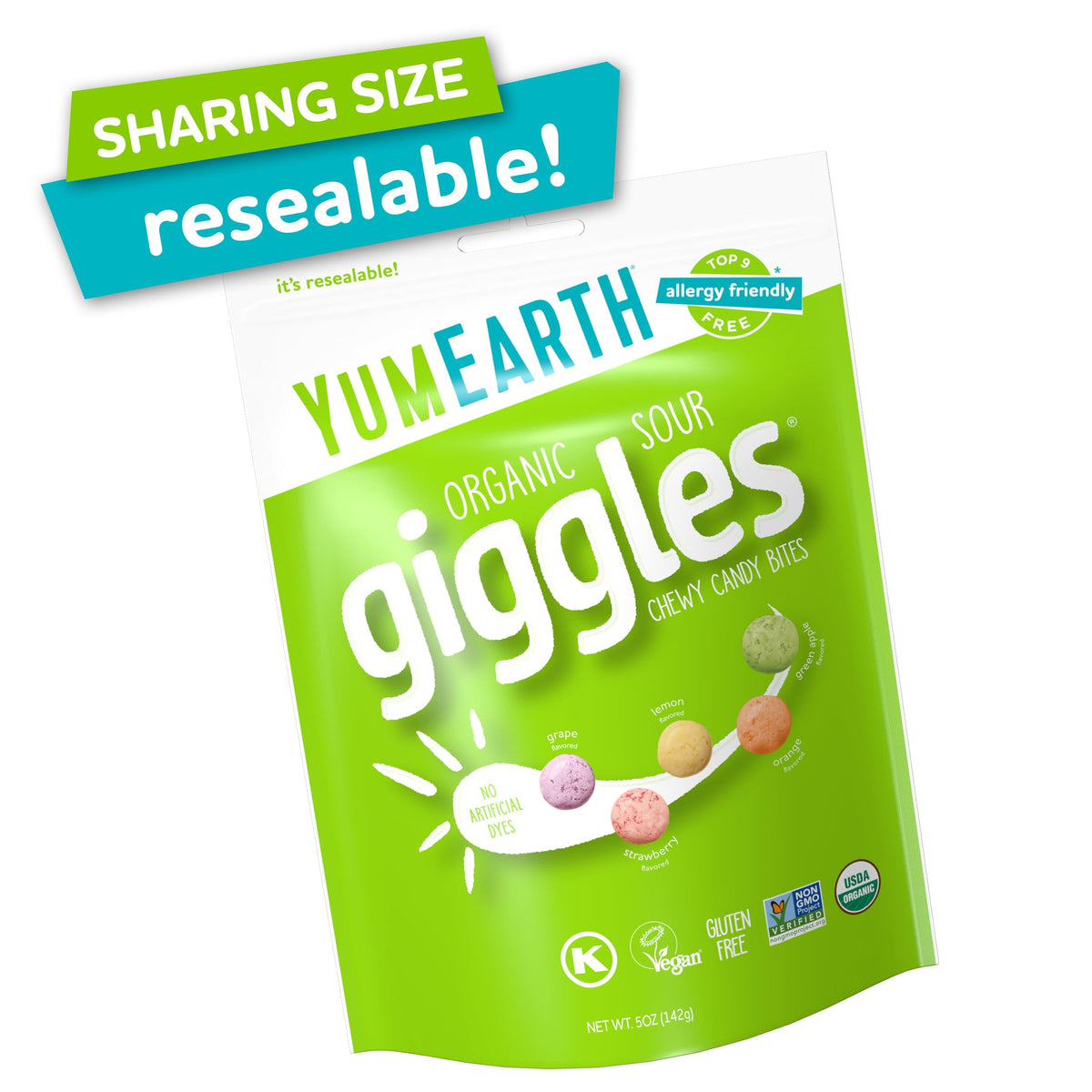 YumEarth Sour Giggles 5 oz pack ideal for gifting and party favors.