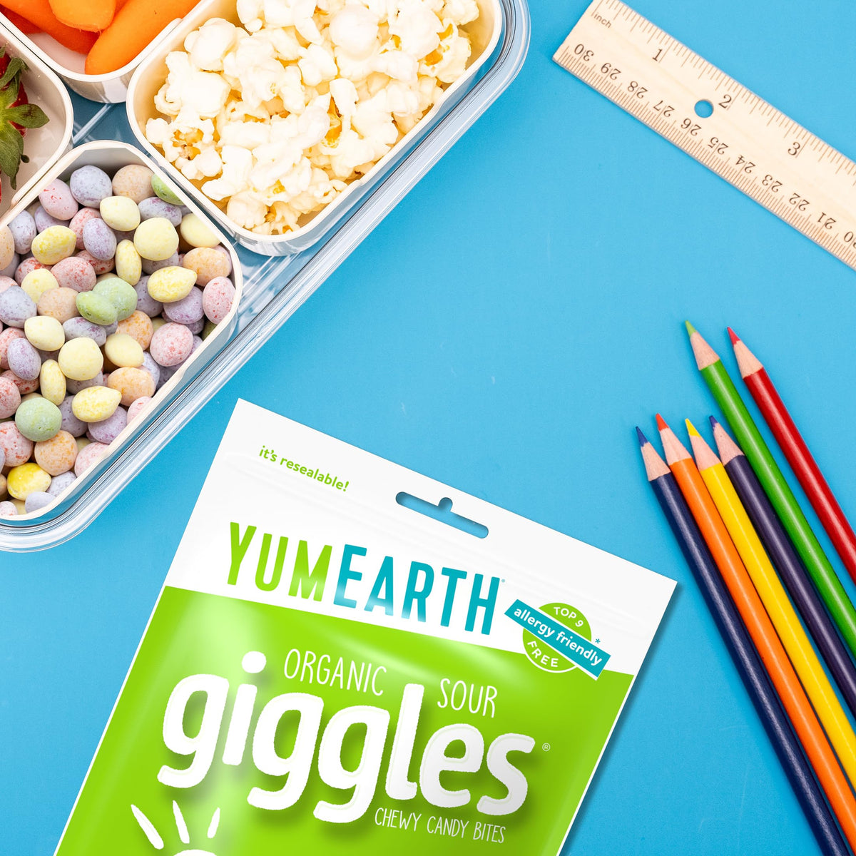 YumEarth Sour Giggles Strawberry flavor brings bright fruitiness for kid-friendly treats.