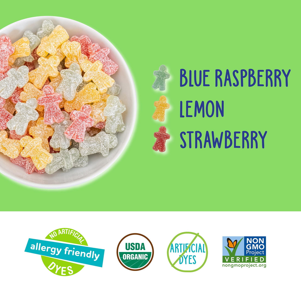 Close-up of YumEarth Sour Littles candies showcasing tangy flavors for snacking.