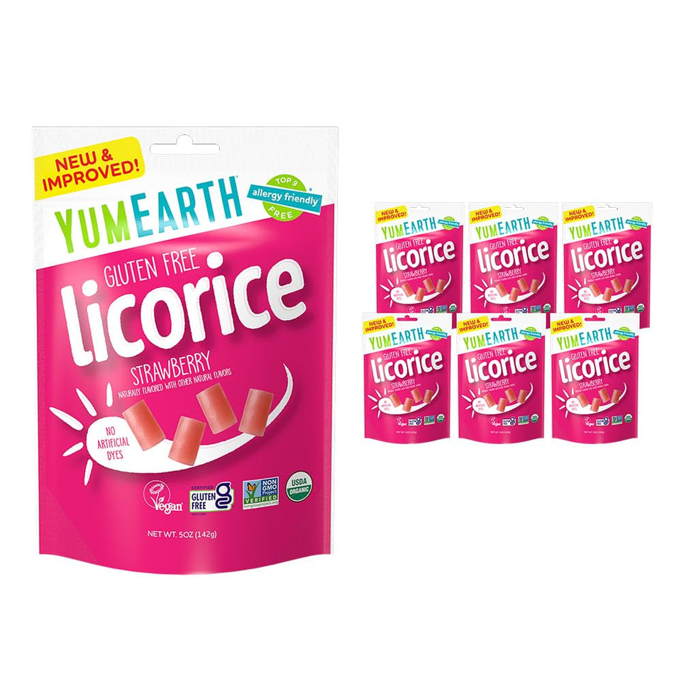 YumEarth Strawberry Licorice Pack with real fruit color, gluten-free snack for lunchboxes