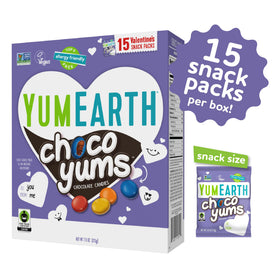 Display of 15 YumEarth Choco Yums individually wrapped snacks for sharing.