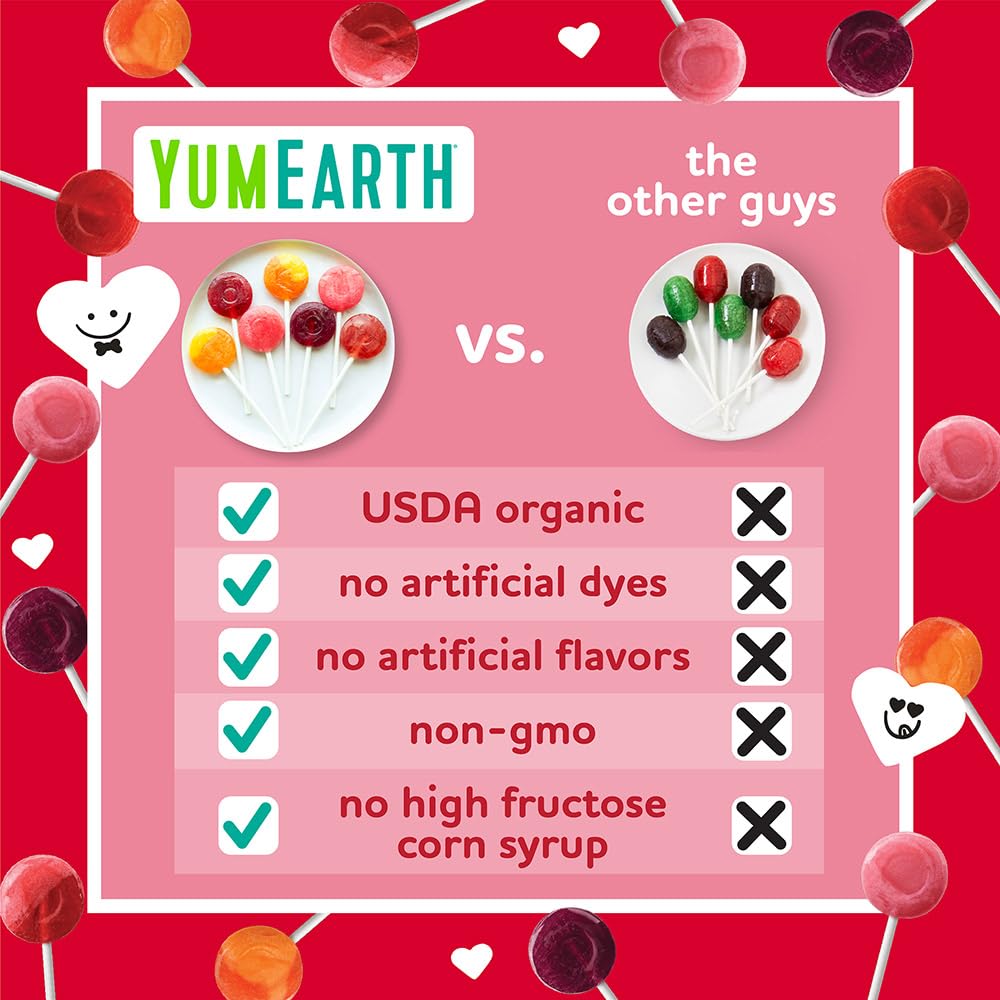 YumEarth Valentines lollipops 28-count box ideal for classrooms and events.