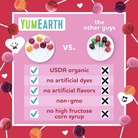 YumEarth Valentines lollipops 28-count box ideal for classrooms and events.
