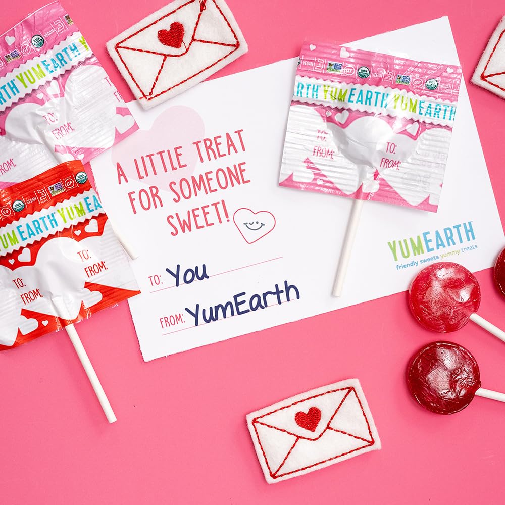 YumEarth Valentines lollipops are individually wrapped for freshness and sharing.