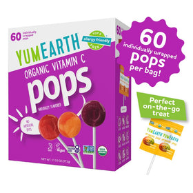 Assorted YumEarth lollipops with eight fruit flavors ideal for kids' lunchboxes.